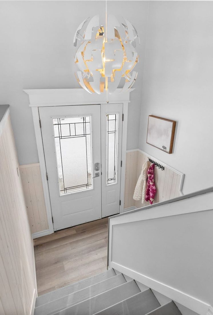 Newly painted staircase and dining room